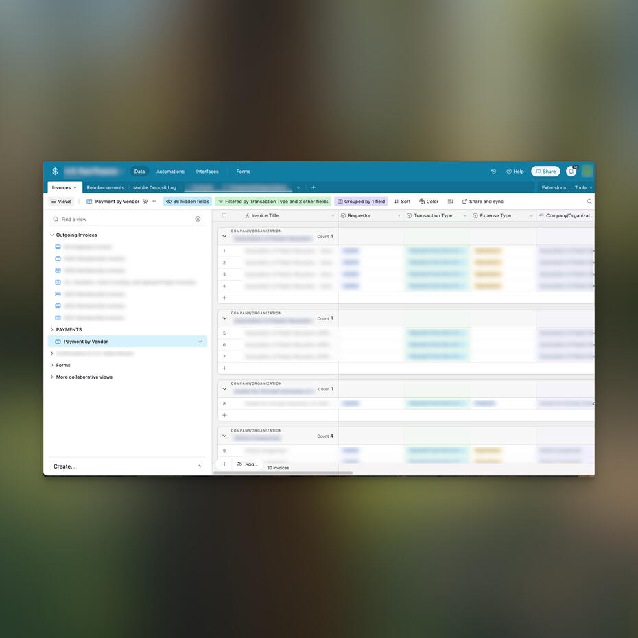 Invoice and reimbursement log and approvals