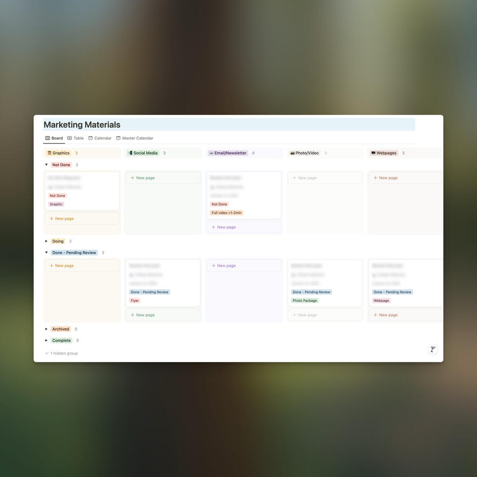 Nonprofit marketing calendar and task tracker